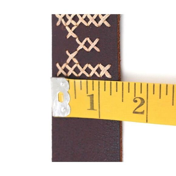 EMBROIDERED BROWN GENUINE LEATHER 1 3/8"Wd CASUAL DRESS MEN'S BELT Sz 38 (X33 - Picture 9 of 13